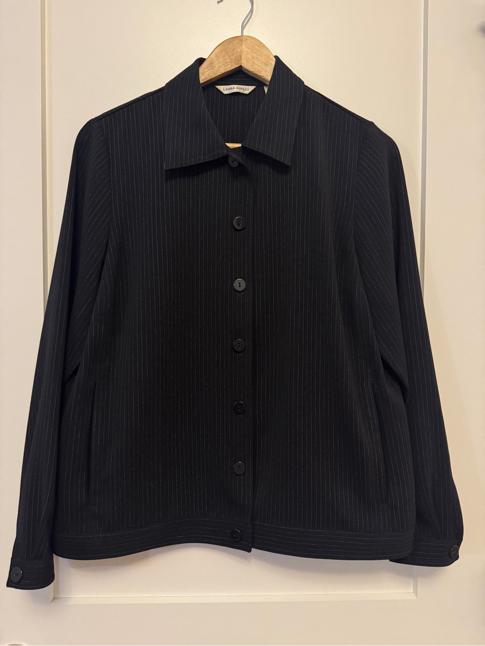 Vintage Laura Ashley Pinstripe Pleated Button Front Shacket Jacket 12